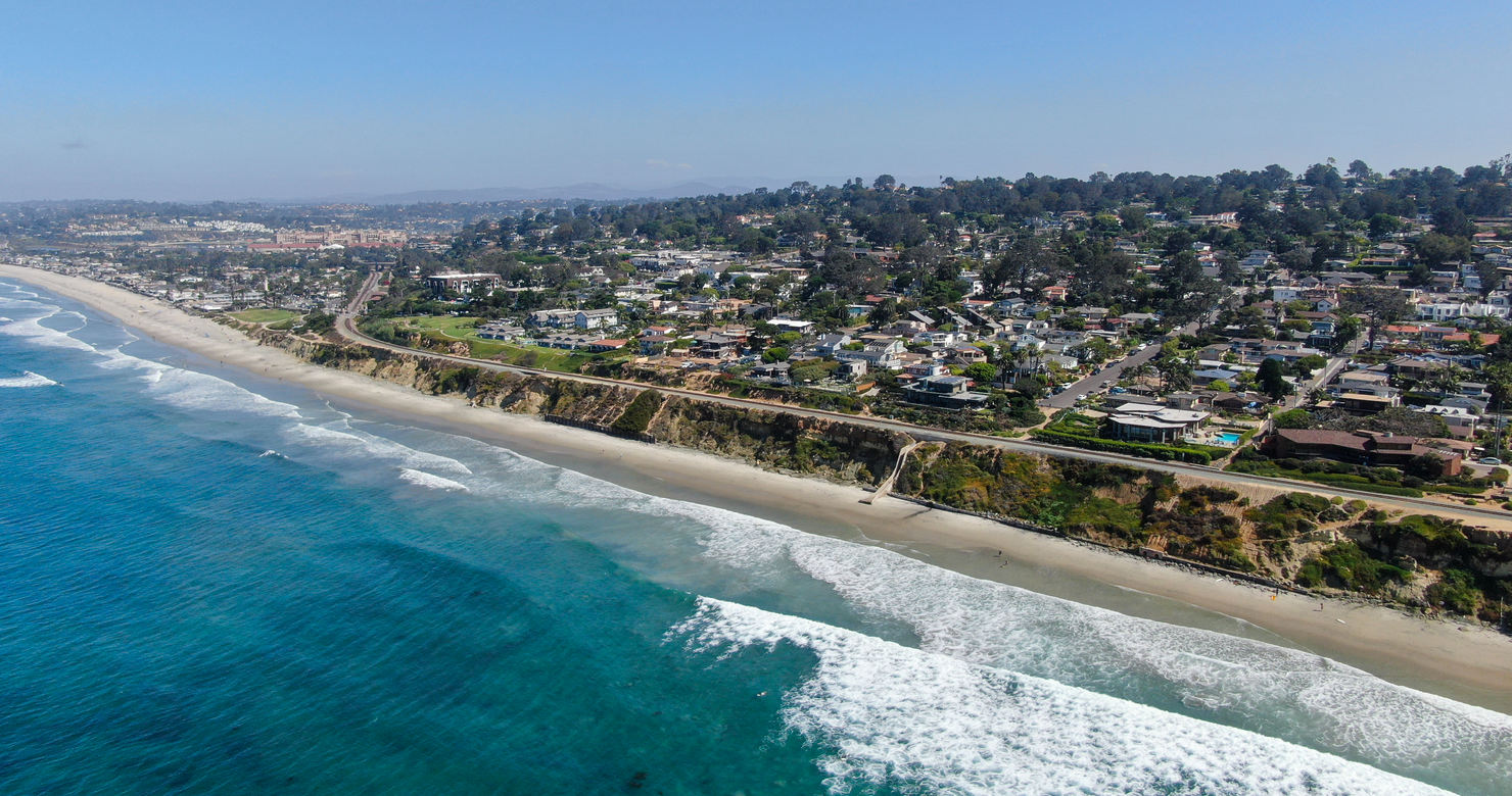 Aerial,View,Of,Del,Mar,Coastline,And,Beach,,San,Diego