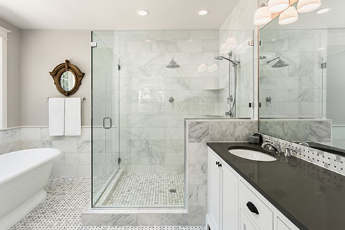 White bathroom with Walk-in shower