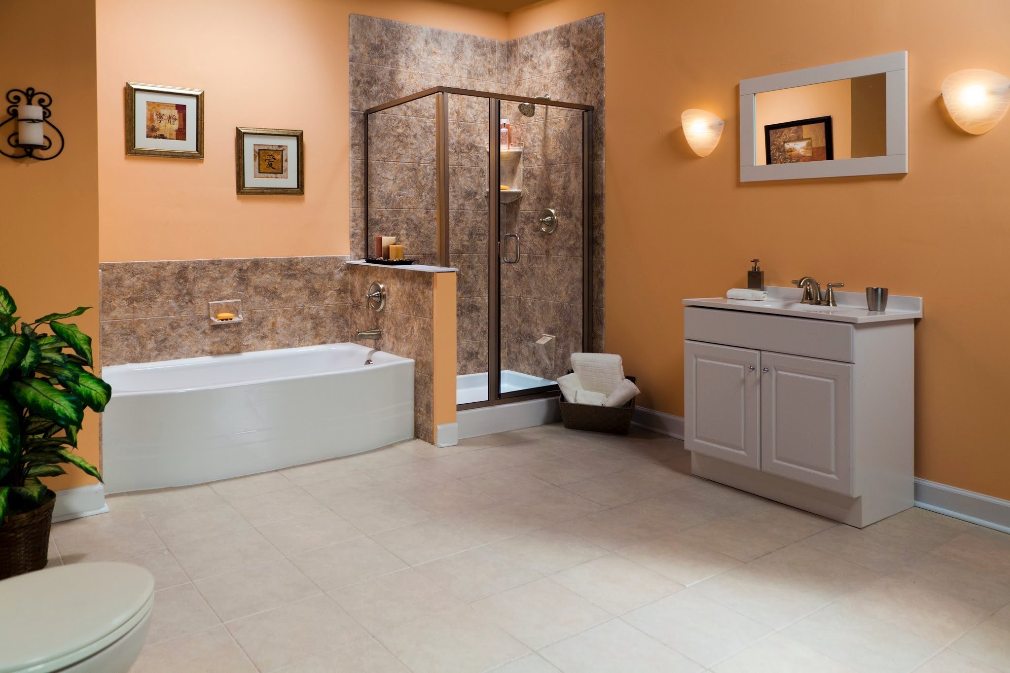 Bathroom with tub and walk in shower